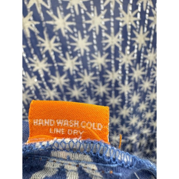 Oliphant Blue White Starburst Metallic Stripe Cotton Tassel Mini Dress Womens M - Picture 6 of 6